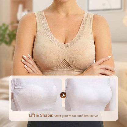 🏆 Last Day Buy One Get One Free -Special Price $19.99! 💐 🎁Lace Wireless Pure Cotton Buttonless Comfy Lifting Bra