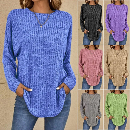 💎50% OFF! 💎 Casual Long-Sleeve Top – Soft Knit, Loose Fit & Versatile Style for All Body Types 🌸🧥