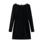 Endless Celebration Velvet Jewel Embellished Trim Long Sleeve Pocketed Mini Dress
