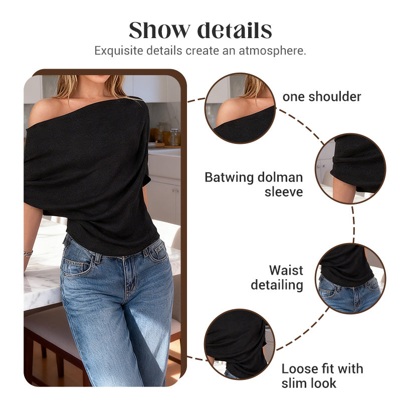 🔥Limited Time Special Price !!🎉Women's Asymmetrical Off-Shoulder Batwing Sleeve Top👚