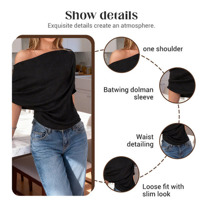 🔥Limited Time Special Price !!🎉Women's Asymmetrical Off-Shoulder Batwing Sleeve Top👚