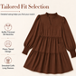 Women's V-Neck Tiered Ruffle Mini Dress, Long Sleeve Smocked Cuffs Casual Dress With Front Pocket, Flowy Fall Dress S-5XL
