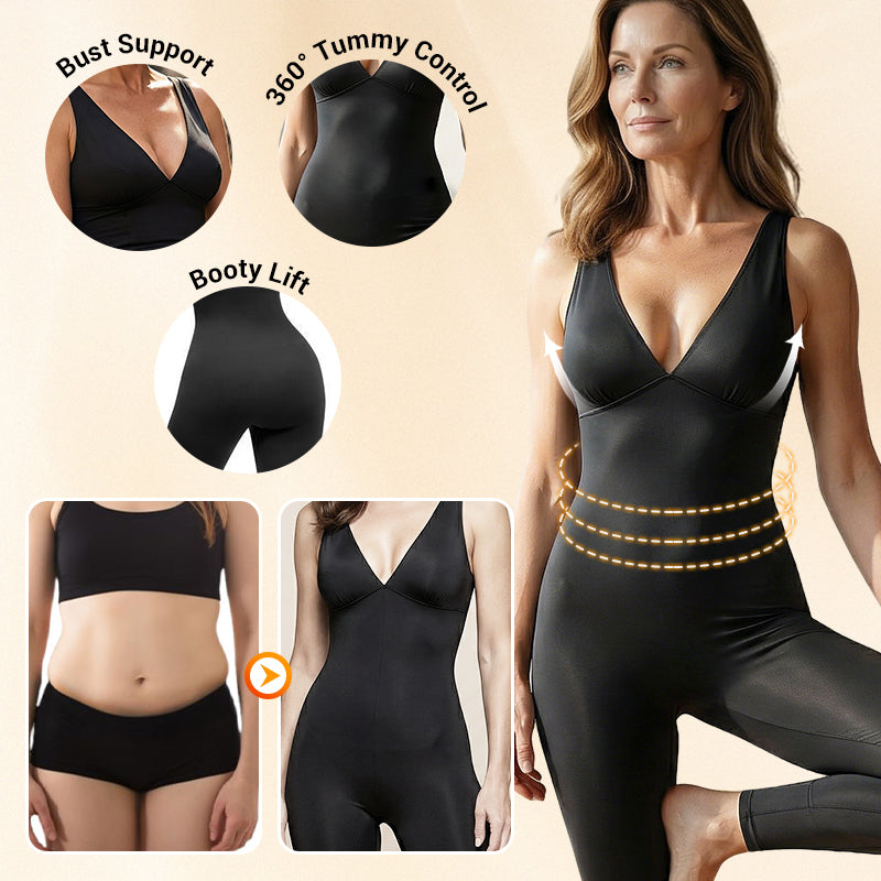 🌸High-Stretch V-Neck Jumpsuit – All-day ease for fitness & beyond. Breathable, flexible & effortlessly chic. Your go-to for movement. 🧘‍♀️💫