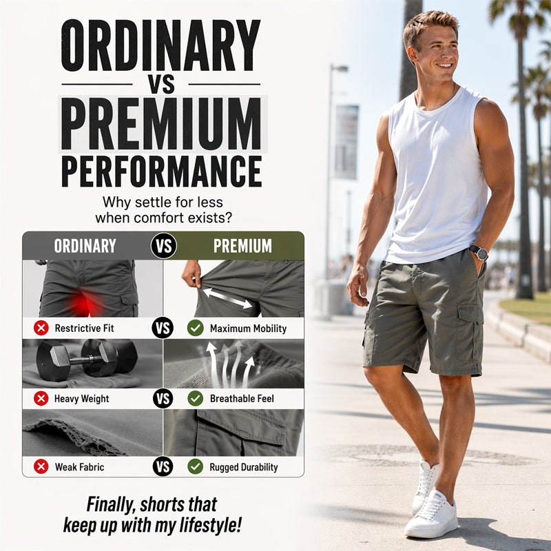 📢📢50% OFF !! ⏰Men's Cargo Shorts – Elastic Waist, Multi-Pocket, Durable