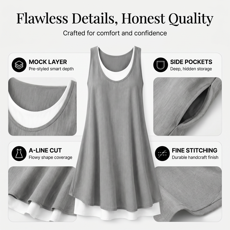 ⏰2026 Summer Hot Sale 40% OFF💃Women's Casual Loose Sleeveless Fake Two Piece Tank Dress
