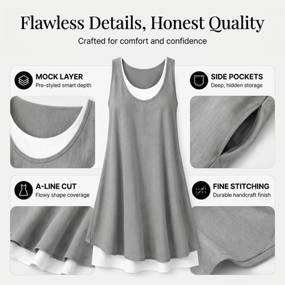 ⏰2026 Summer Hot Sale 40% OFF💃Women's Casual Loose Sleeveless Fake Two Piece Tank Dress