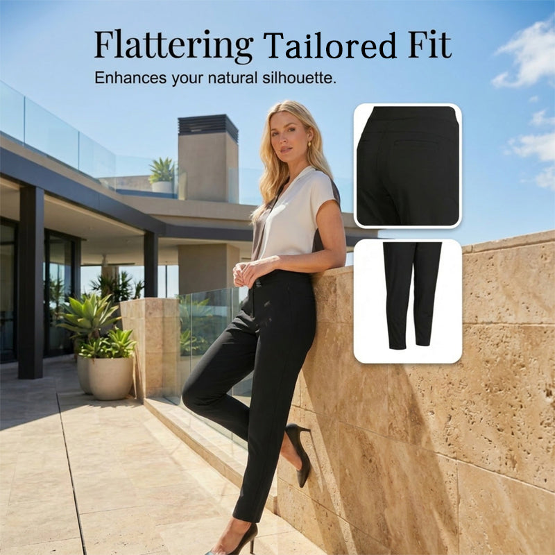 🥳2026 HOT SALE 50% Off🥳💞Women's High‑Waisted Elastic Pants with Zipper Pockets – Stretchy Wrinkle‑Resistant Cropped Trousers