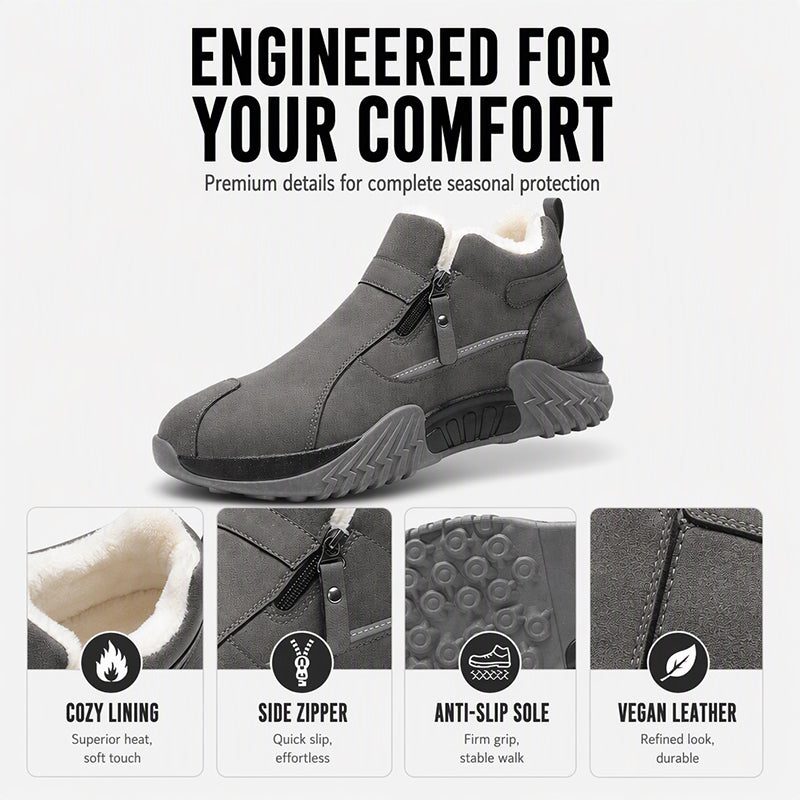 Men's Fleece Lined Leather Casual High Top Sneakers, Warm Winter Side Zipper Ankle Boots, Non-slip Outdoor Cold Weather Shoes