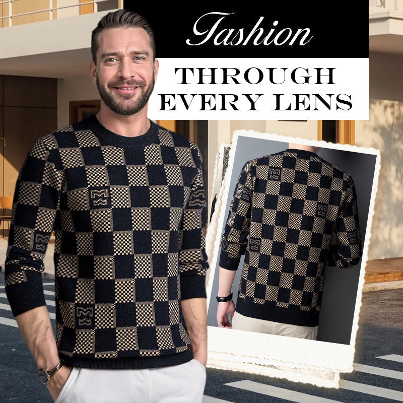 🔥New Year Promotion & Free Shipping🔥Men's Checkered Printed Mock Neck Thickened Pullover Sweater