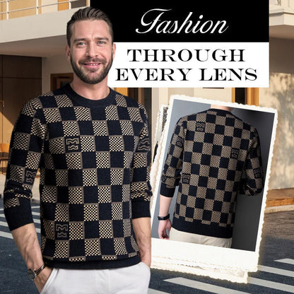 🔥New Year Promotion & Free Shipping🔥Men's Checkered Printed Mock Neck Thickened Pullover Sweater
