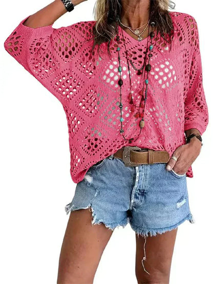 🏖️2026 Hot Sale 50% OFF🏝️👚Women’s Bohemian-Inspired Beige Crochet Top with V-Neck✨