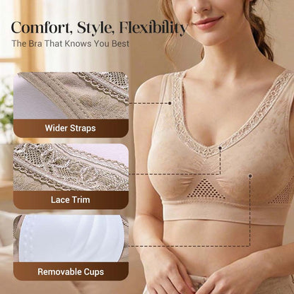 🏆 Last Day Buy One Get One Free -Special Price $22.99! 💐 🎁Lace Wireless Pure Cotton Buttonless Comfy Lifting Bra