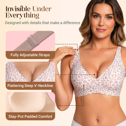 🌸💕Jelly Wireless Womens Comfortable Wireless Bras Push Up Bralettes Seamless Tshirts Bras Deep V Everyday Bras