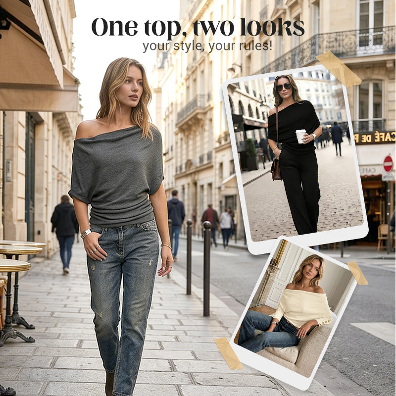 🔥Limited Time Special Price !!🎉Women's Asymmetrical Off-Shoulder Batwing Sleeve Top👚