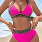 Women's swimsuit with wavy pattern and V-neck, sexy, holiday swimsuit with slit
