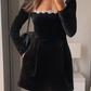 Endless Celebration Velvet Jewel Embellished Trim Long Sleeve Pocketed Mini Dress