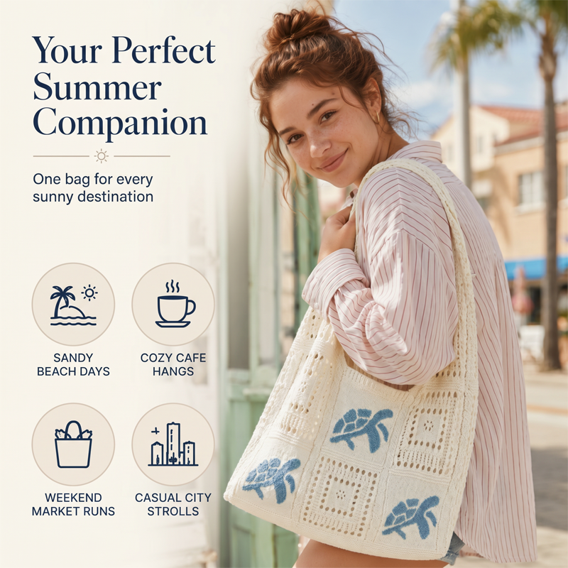 🔥 2026 Fresh Drops | Flat 50% OFF Today! 💸Turtle Pattern Crochet Tote Bag