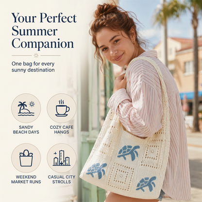🔥 2026 Fresh Drops | Flat 50% OFF Today! 💸Turtle Pattern Crochet Tote Bag