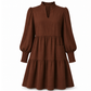 Women's V-Neck Tiered Ruffle Mini Dress, Long Sleeve Smocked Cuffs Casual Dress With Front Pocket, Flowy Fall Dress S-5XL