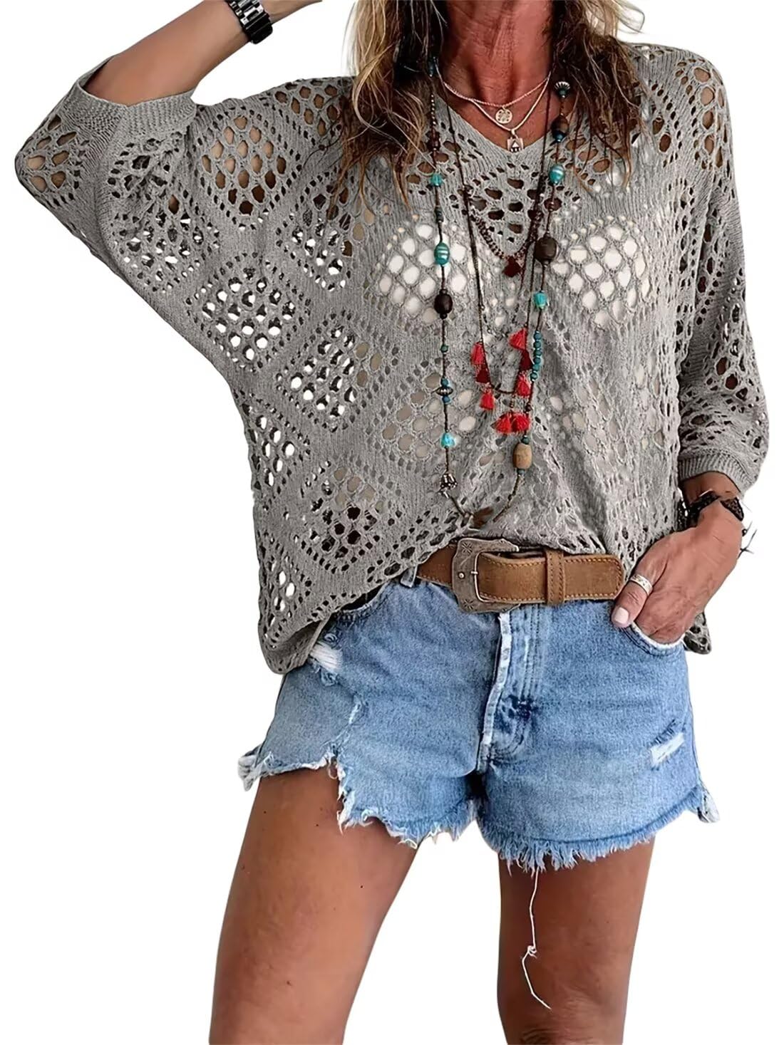 🏖️2026 Hot Sale 50% OFF🏝️👚Women’s Bohemian-Inspired Beige Crochet Top with V-Neck✨