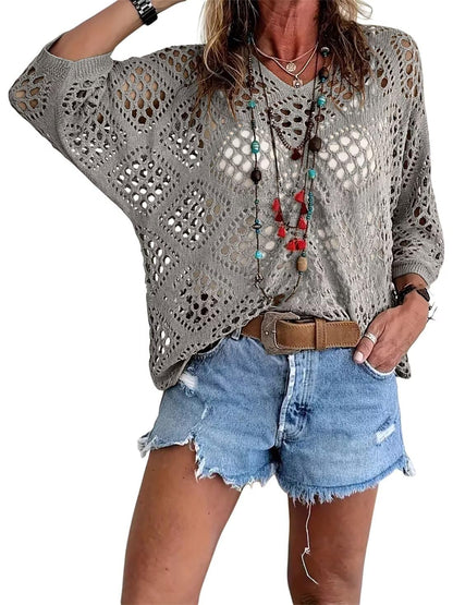 🏖️2026 Hot Sale 50% OFF🏝️👚Women’s Bohemian-Inspired Beige Crochet Top with V-Neck✨