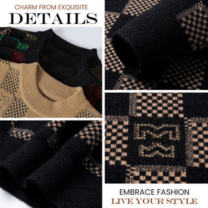 🔥New Year Promotion & Free Shipping🔥Men's Checkered Printed Mock Neck Thickened Pullover Sweater