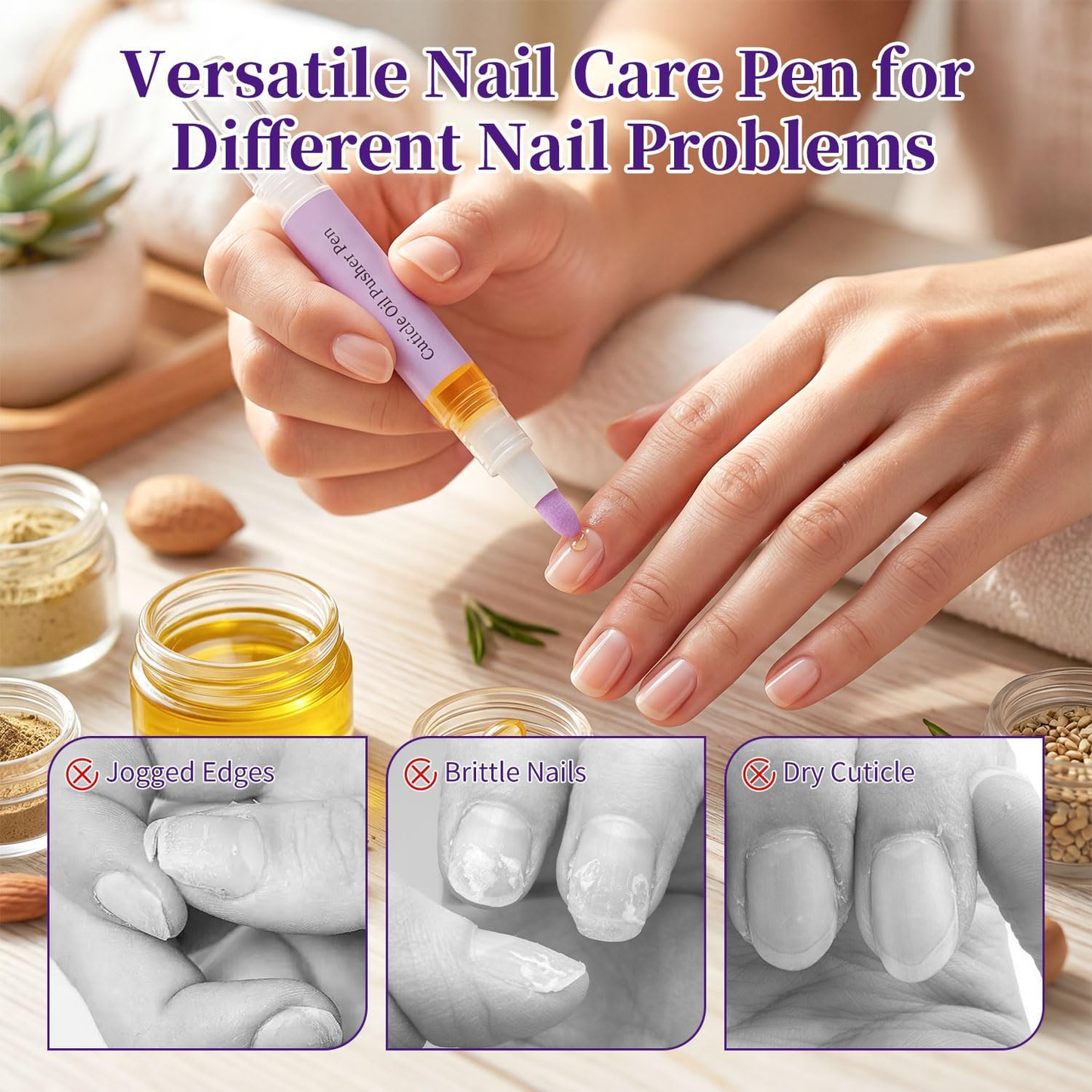 💜BUY 1 GET 1 FREE!!💜2 in 1 Cuticle Oil Pusher Pen with Ceramic Tip, Nail Cuticle Remover Nail Care Pen Tool for Dry Damaged Nails Hangnails Moisturize Polish Brighten