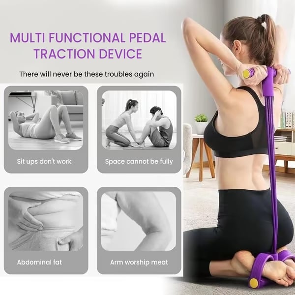 Multifunctional tension rope, 4-tube elastic yoga pedal tension belt, natural latex tension rope fitness equipment, for abdominal/waist/arm/leg stretching