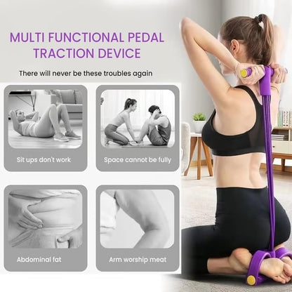 Multifunctional tension rope, 4-tube elastic yoga pedal tension belt, natural latex tension rope fitness equipment, for abdominal/waist/arm/leg stretching