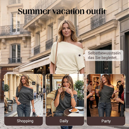 🔥Limited Time Special Price !!🎉Women's Asymmetrical Off-Shoulder Batwing Sleeve Top👚