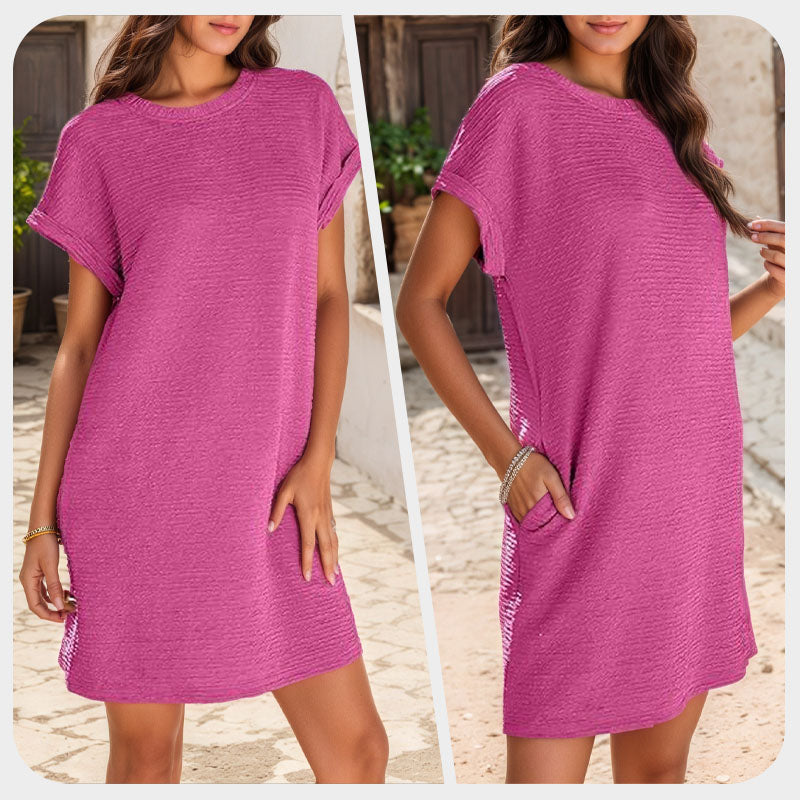 💎 50% OFF! 💎 Women's Relaxed Pocket Dress – Breathable Cotton-Linen Blend, Roll-Up Sleeves & Effortless Everyday Style 🌿👗
