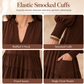 Women's V-Neck Tiered Ruffle Mini Dress, Long Sleeve Smocked Cuffs Casual Dress With Front Pocket, Flowy Fall Dress S-5XL