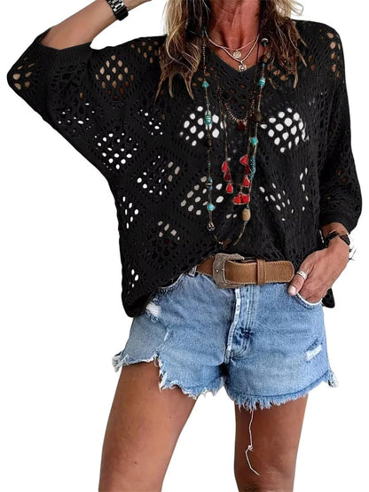 🏖️2026 Hot Sale 50% OFF🏝️👚Women’s Bohemian-Inspired Beige Crochet Top with V-Neck✨