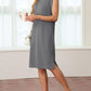 Women Round Neck Loose Split Wrinkle-Free Midi Dress with Pockets