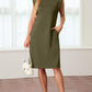 Women Round Neck Loose Split Wrinkle-Free Midi Dress with Pockets