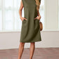 Women Round Neck Loose Split Wrinkle-Free Midi Dress with Pockets