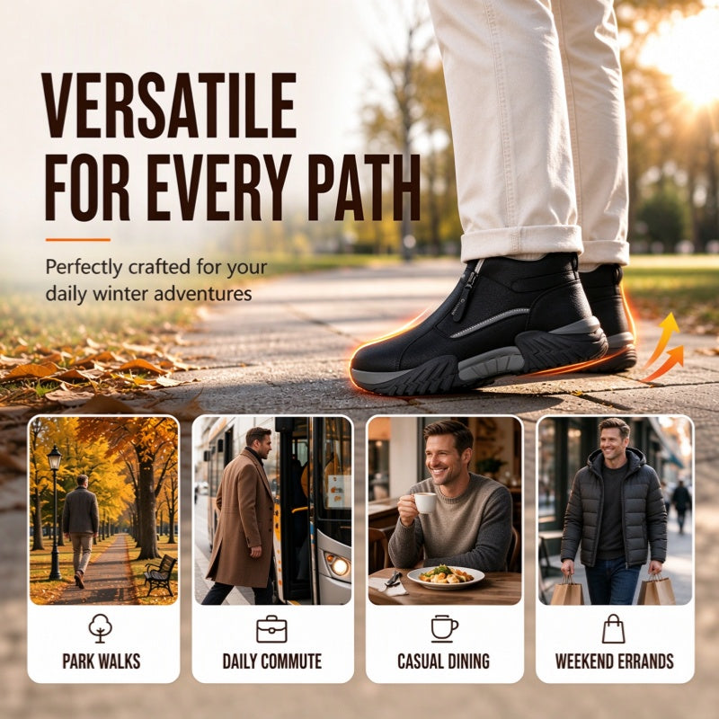Men's Fleece Lined Leather Casual High Top Sneakers, Warm Winter Side Zipper Ankle Boots, Non-slip Outdoor Cold Weather Shoes