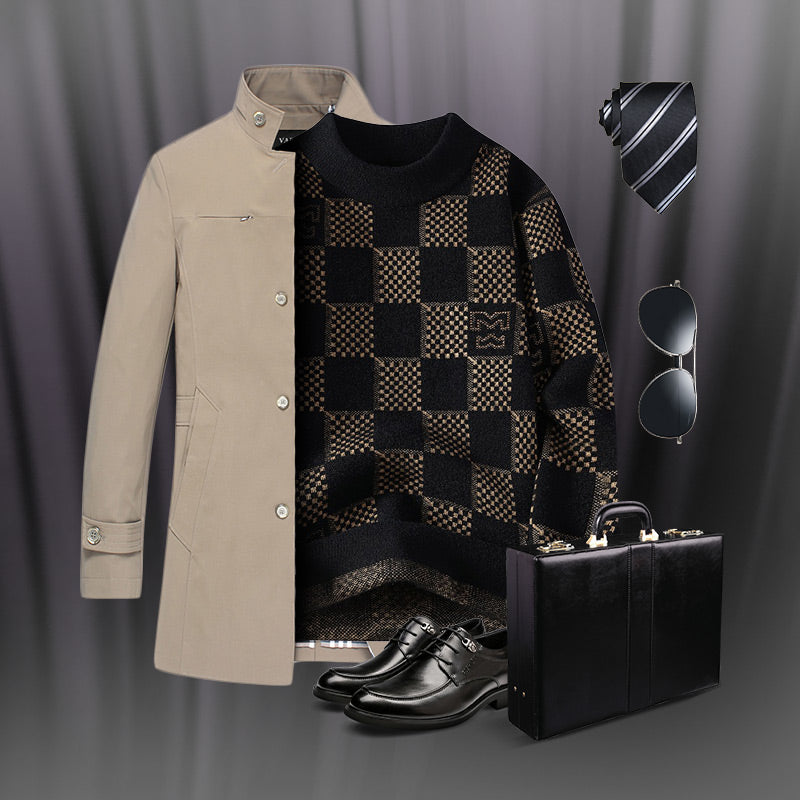 🔥New Year Promotion & Free Shipping🔥Men's Checkered Printed Mock Neck Thickened Pullover Sweater