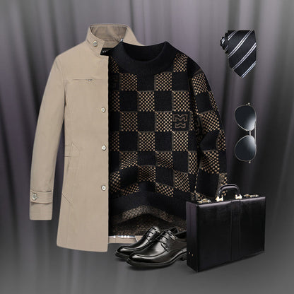 🔥New Year Promotion & Free Shipping🔥Men's Checkered Printed Mock Neck Thickened Pullover Sweater