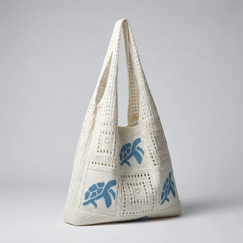 🔥 2026 Fresh Drops | Flat 50% OFF Today! 💸Turtle Pattern Crochet Tote Bag
