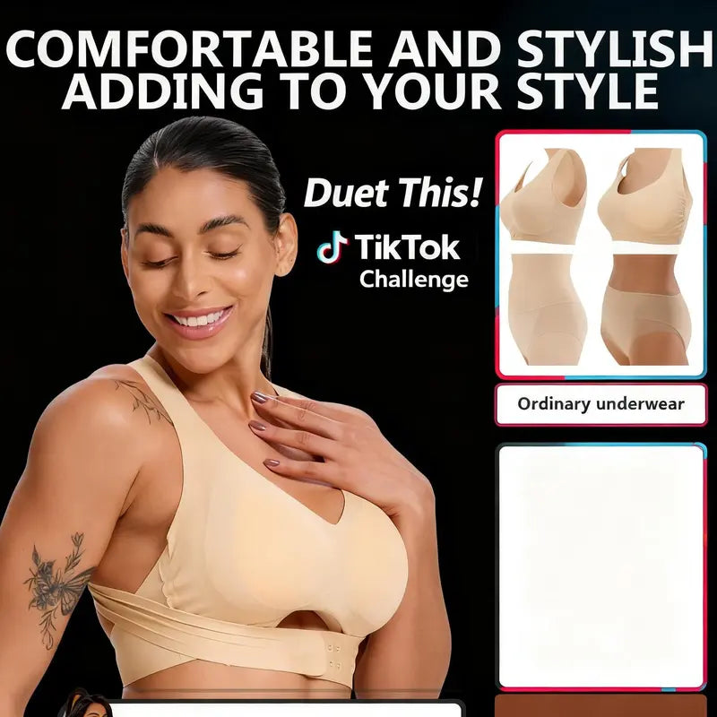 Hot Sale 50% OFF!🌸Women’s Beige Wireless Bra, Soft Breathable Non-removable Moulded Cups, Yoga Fitness Sportswear for Gym & Daily Training