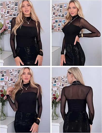 🎉Women's Sparkle Mesh Sheer Long Sleeve Ruched Top🌸