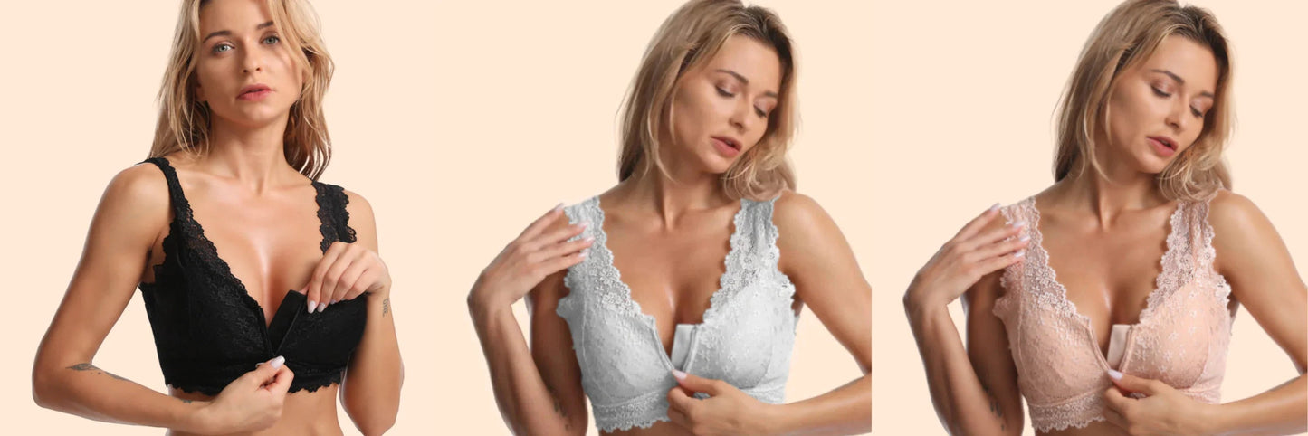 Sexy Push Up Bra, Breathable Lace Front Zipper Bra for Women, Plus Size 🌸