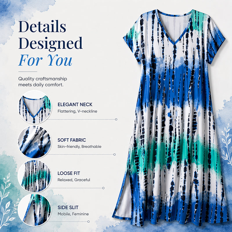 🎉 LIMITED TIME 50% OFF! 👗 Women’s Tie Dye V Neck Maxi Dress – Summer Vacation Outfit 🌈
