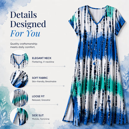 🎉 LIMITED TIME 50% OFF! 👗 Women’s Tie Dye V Neck Maxi Dress – Summer Vacation Outfit 🌈