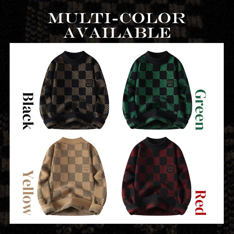 🔥New Year Promotion & Free Shipping🔥Men's Checkered Printed Mock Neck Thickened Pullover Sweater