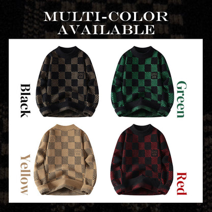 🔥New Year Promotion & Free Shipping🔥Men's Checkered Printed Mock Neck Thickened Pullover Sweater