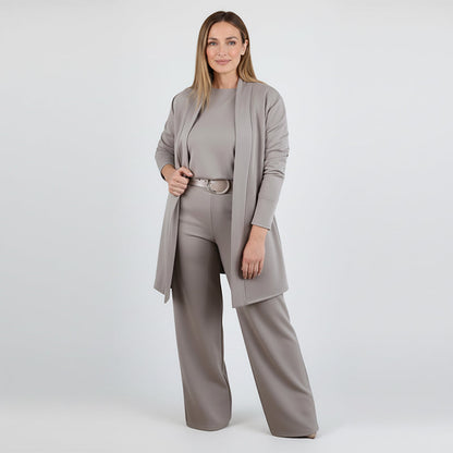 🎉50% OFF🥳Elegant Longline Cardigan 3-Piece Set – Soft Fabric, Chic Top & Pants for Office Commute & Daily Outings