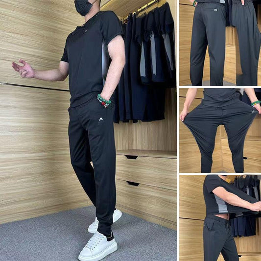 Men's Casual Sports Short Sleeve Long Pants Two-Piece Set