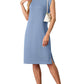 Women Round Neck Loose Split Wrinkle-Free Midi Dress with Pockets